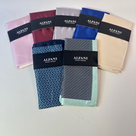 7 NEW/NWT Men’s Alfani Silk Pocket Square Collection - Picture 1 of 2